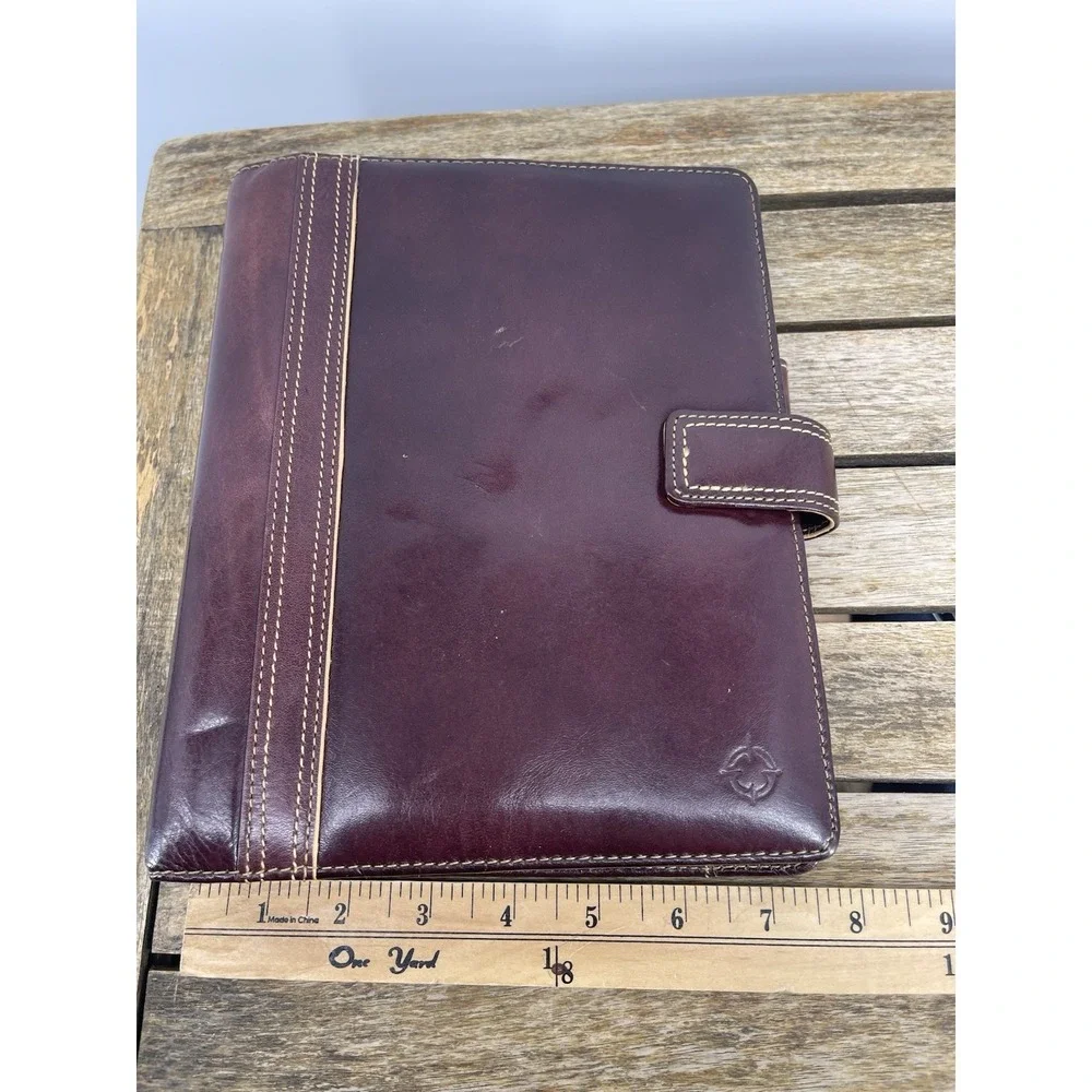 Franklin Covey  VTG Leather Planner Binder Organizer Brown 7 Ring Large Agenda